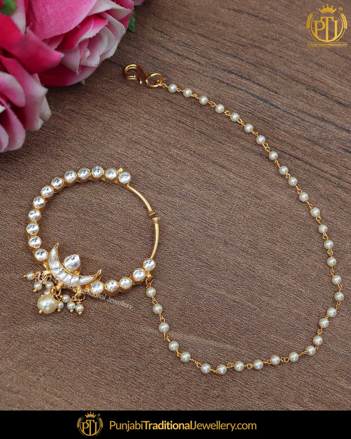 Gold Finished Kundan Pearl Nath | Punjabi Traditional Jewellery Exclusive