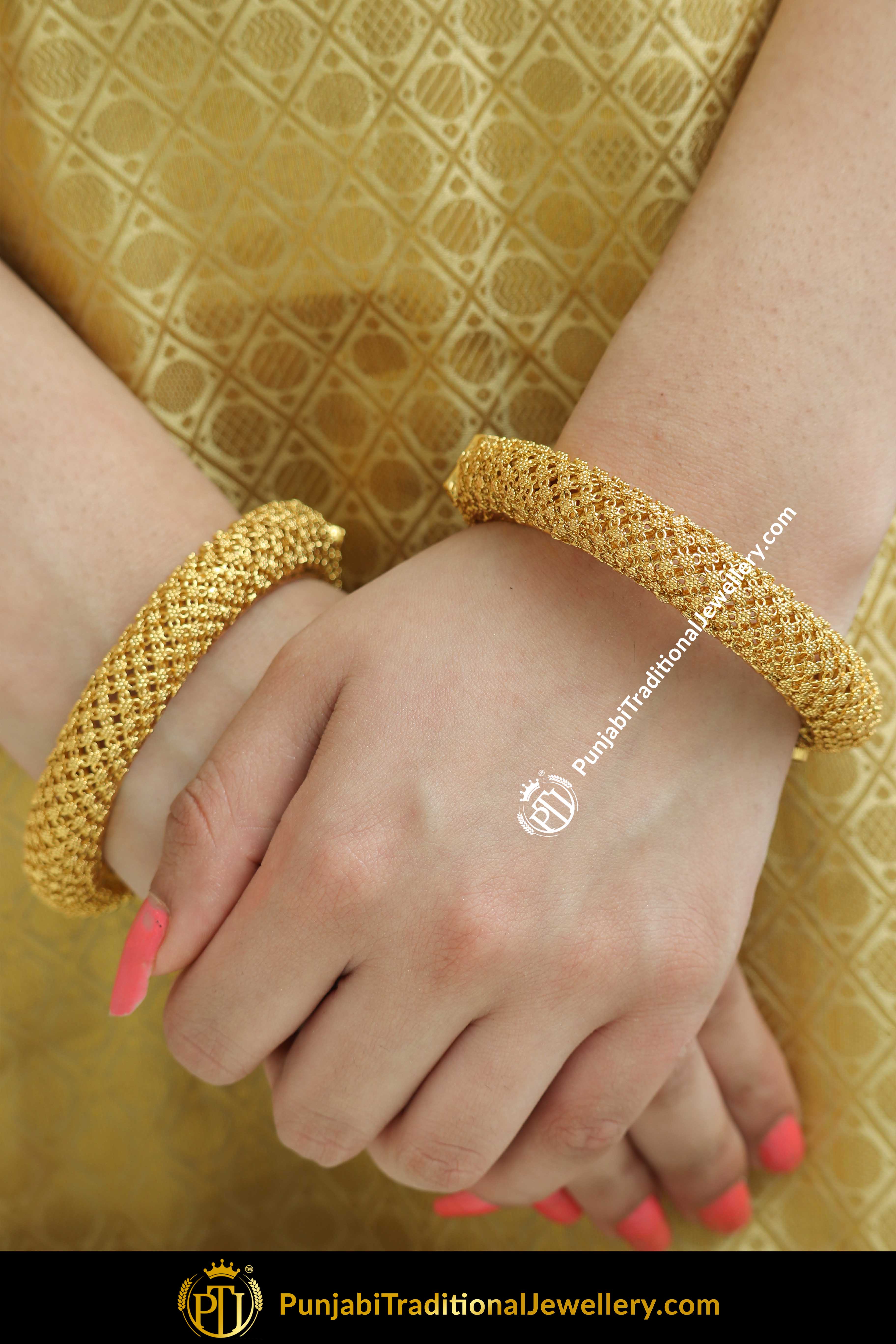 Kehkashan Gold Finished Karra Bangles (Pair)| Punjabi Traditional Jewellery Exclusive
