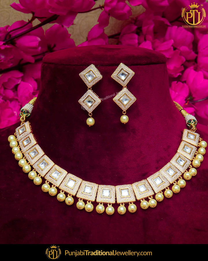 Hand Painted Pink Meena Kundan Pearl Necklace Set | Punjabi Traditional Jewellery Exclusive