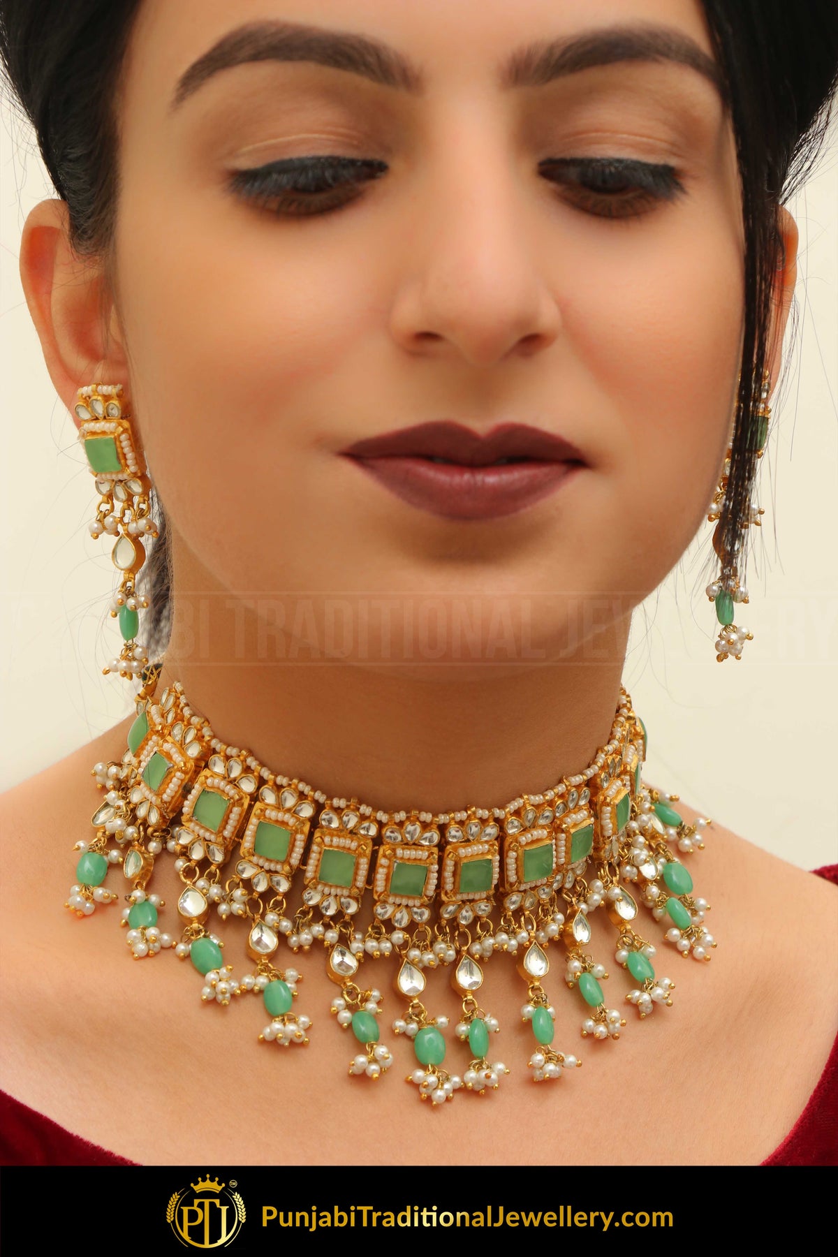 Adeeba New Jade Kundan Choker & Earring | Punjabi Traditional Jewellery Exclusive