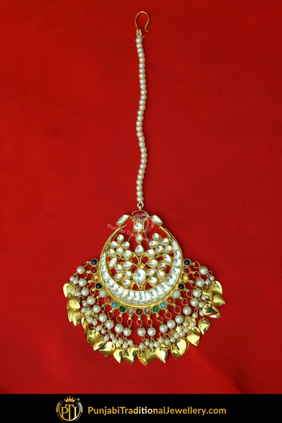 Gold Finished Kundan Pippal Patti Navratan Tikka | Punjabi Traditional Jewellery Exclusive