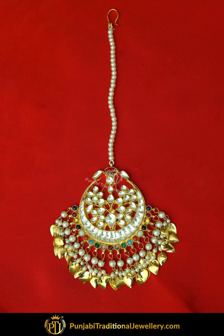 Gold Finished Kundan Pippal Patti Navratan Tikka | Punjabi Traditional Jewellery Exclusive