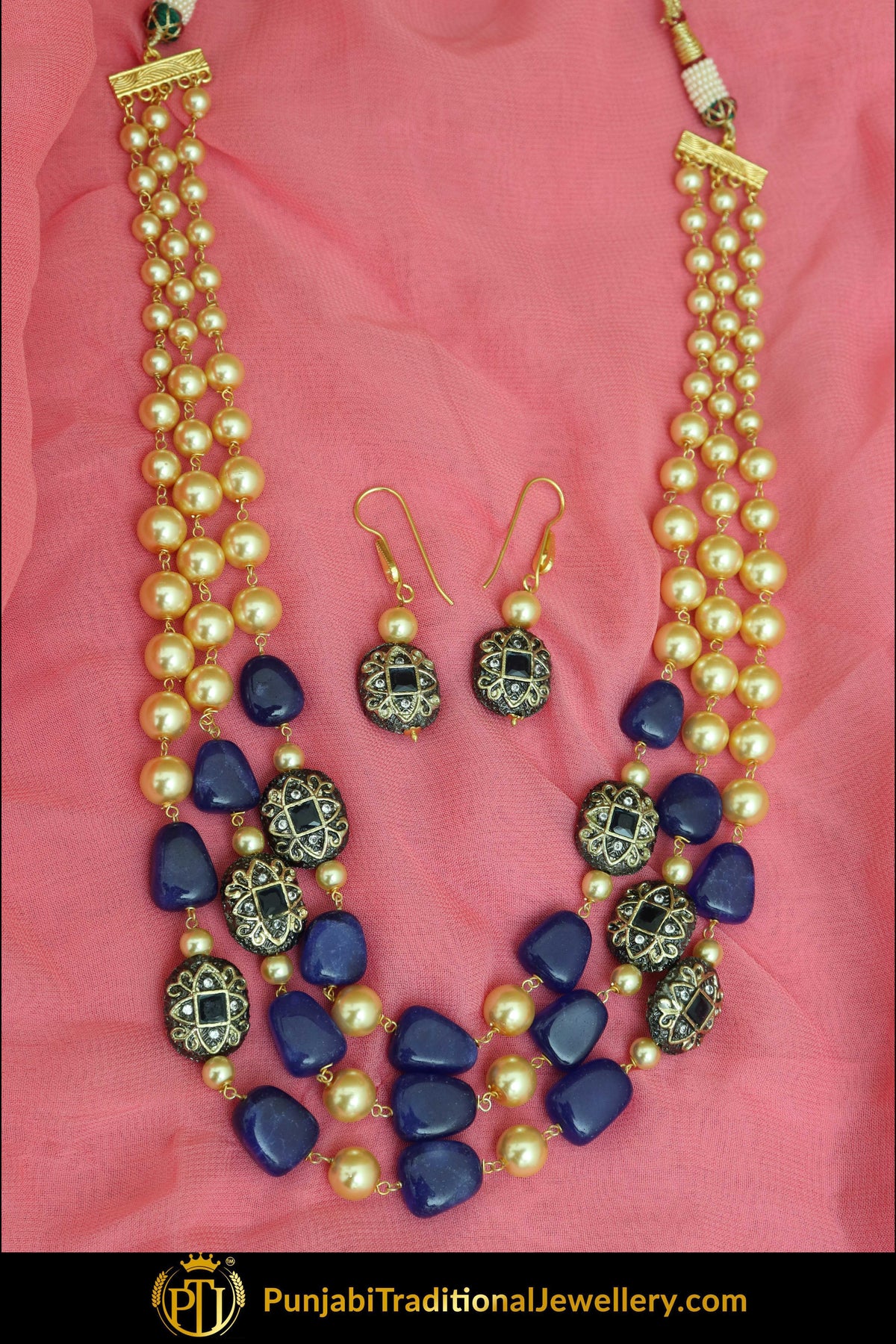 Junainah Blue Mala Necklace & Earrings | Punjabi Traditional Jewellery Exclusive