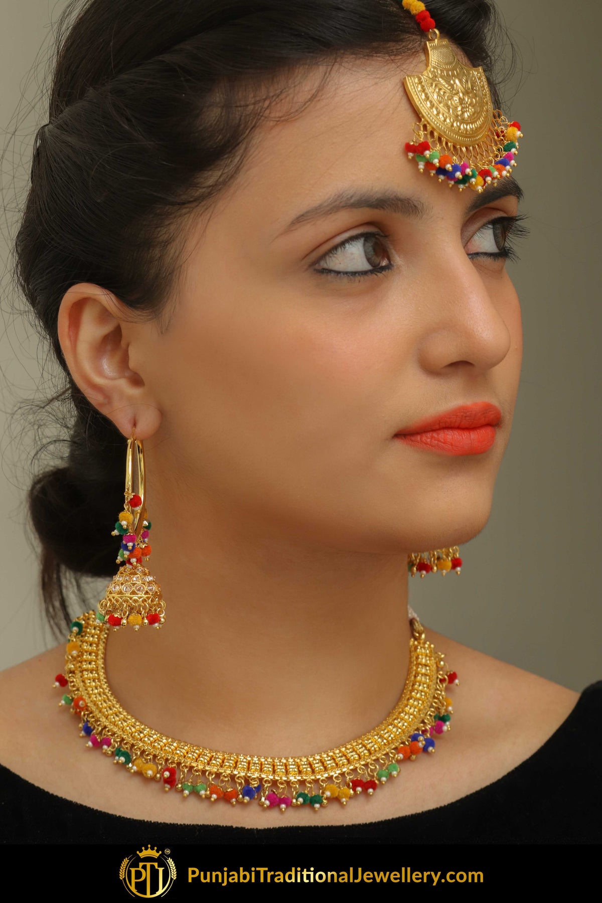 Iqra Navratan Necklace, Tikka & Earrings | Punjabi Giddha Jewellery | Punjabi Traditional Jewellery Exclusive
