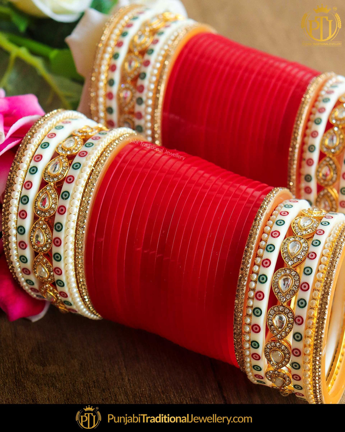 Dotted Red Kundan Stone Bridal Chura | Punjabi Traditional Jewellery Exclusive