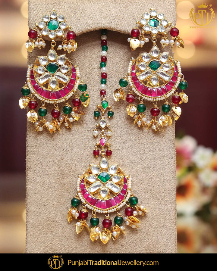 Gold Finished Peach Kundan Pearl Necklace Set | Punjabi Traditional Jewellery Exclusive