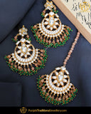 Gold Finished Green Kundan Earrring Tikka Set | Punjabi Traditional Jewellery Exclusive