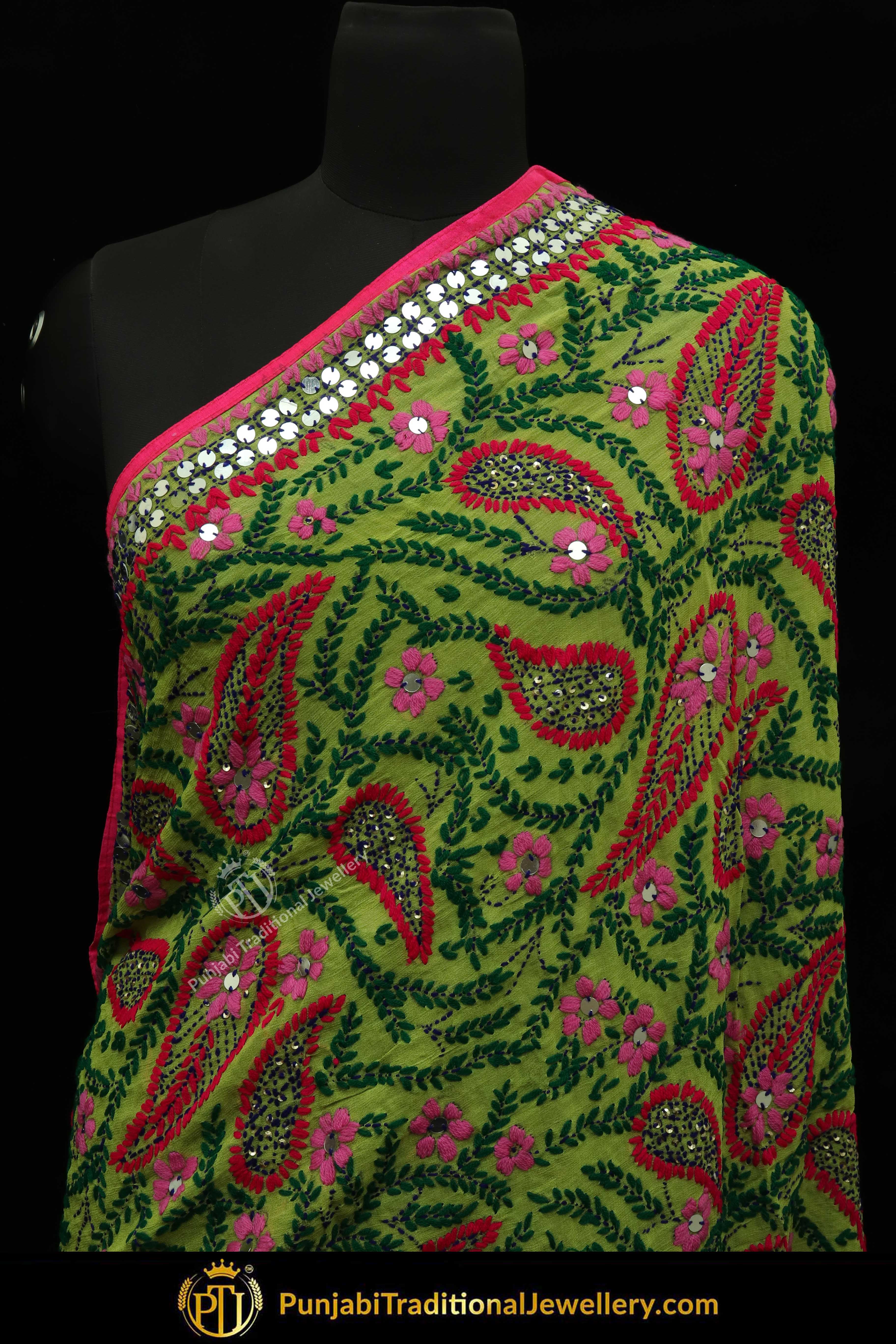 Multi Color Pure Phulkari Dupatta By Punjabi Traditional Jewellery