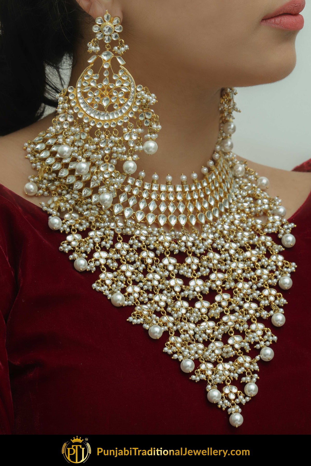 .Daleela Golden Kundan Pearl Necklace Set | Punjabi Traditional Jewellery Exclusive