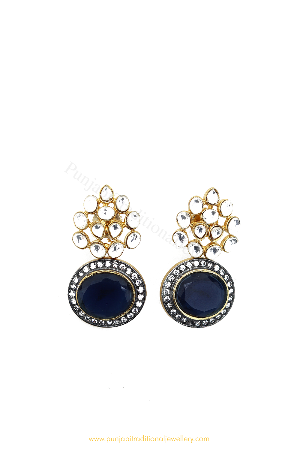 Gold Finished Black AD Earrings By PTJ