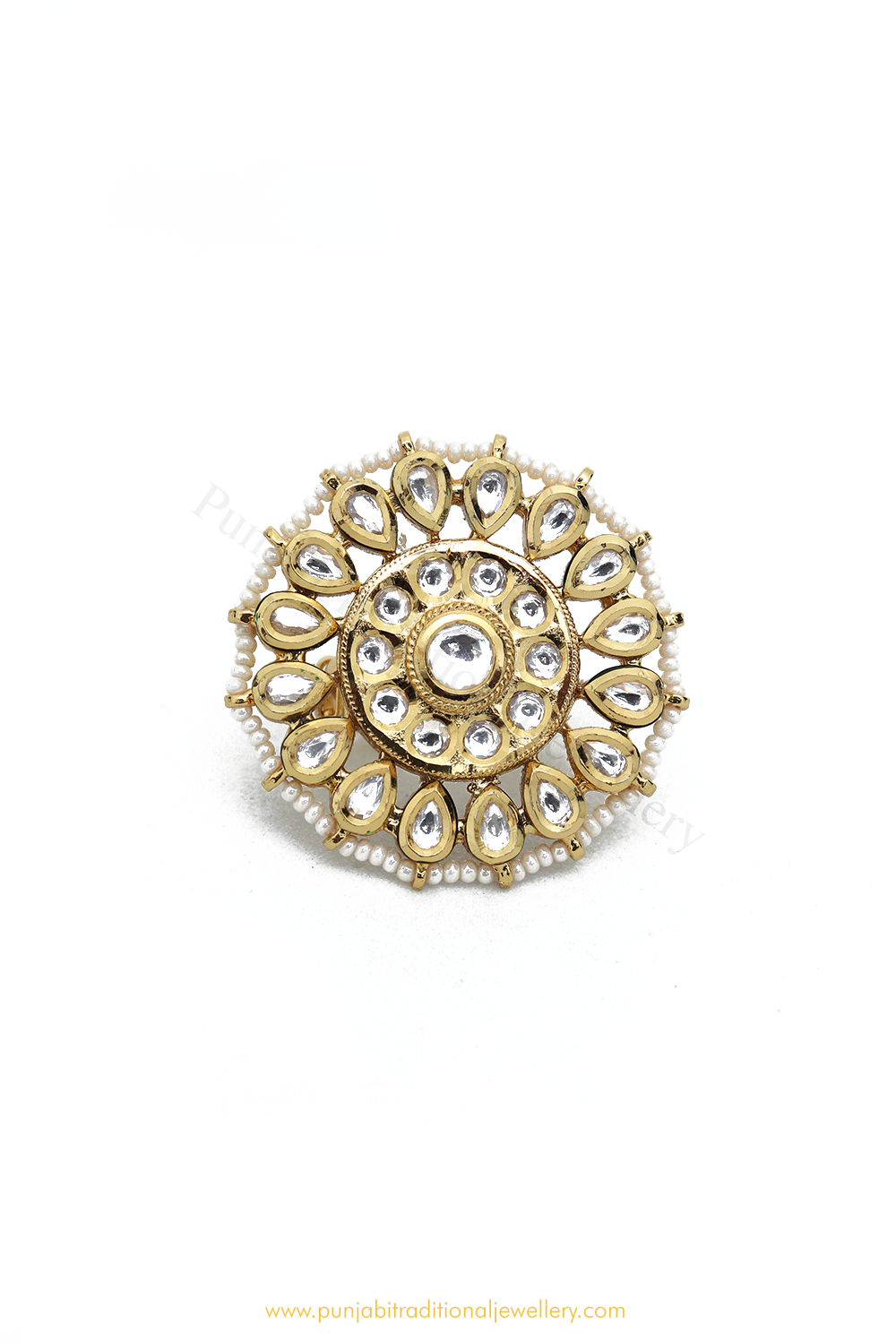 Gold Finished Navratan Kundan Ring By PTJ