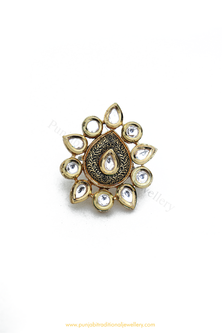 Gold Finished Kundan Ring By PTJ
