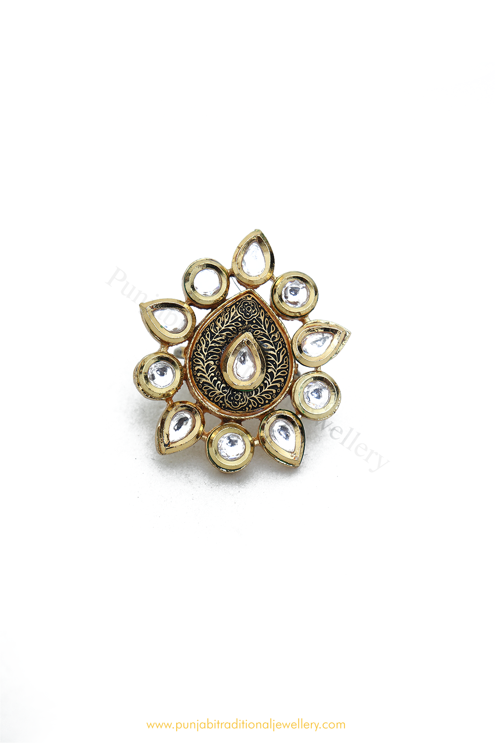 Gold Finished Navratan Kundan Ring By PTJ