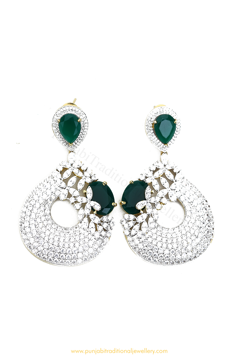 Gold Finished Emerald AD Earrings By PTJ