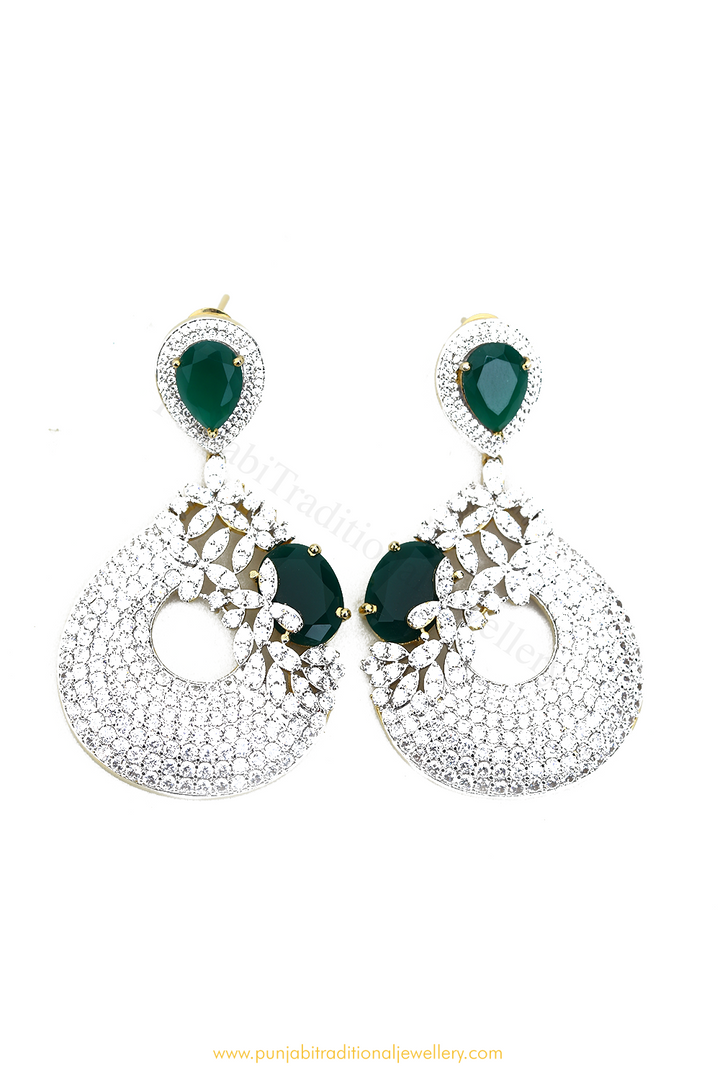 Gold Finished Emerald AD Earrings By PTJ