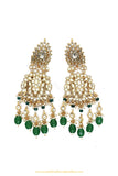 Gold Finished Emerald Kundan Earrings by PTJ