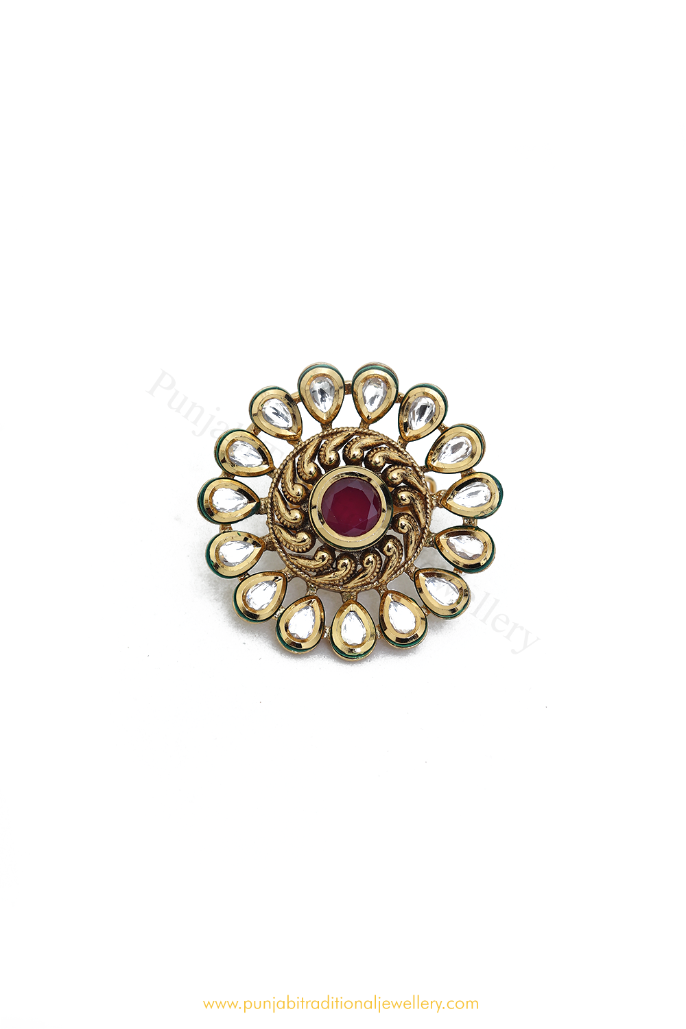 Gold Finished Navratan Kundan Ring By PTJ