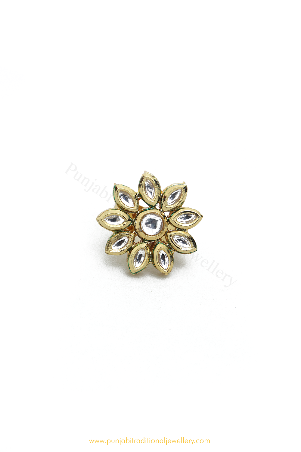 Gold Finished Navratan Kundan Ring By PTJ