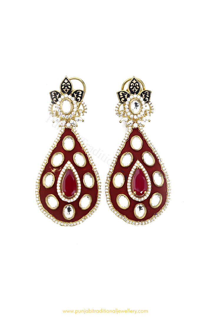 Gold Finished Rubby AD Earrings By PTJ