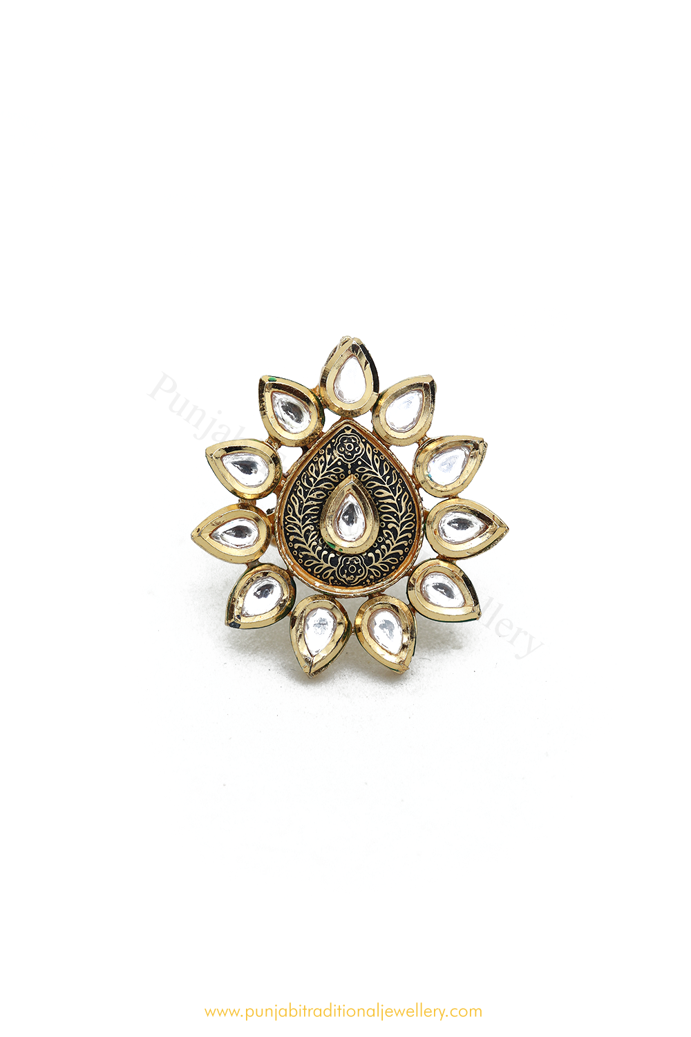 Gold Finished Navratan Kundan Ring By PTJ