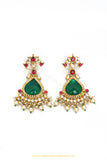 Gold Finished Rubby Emerald Kundan Earrings by PTJ