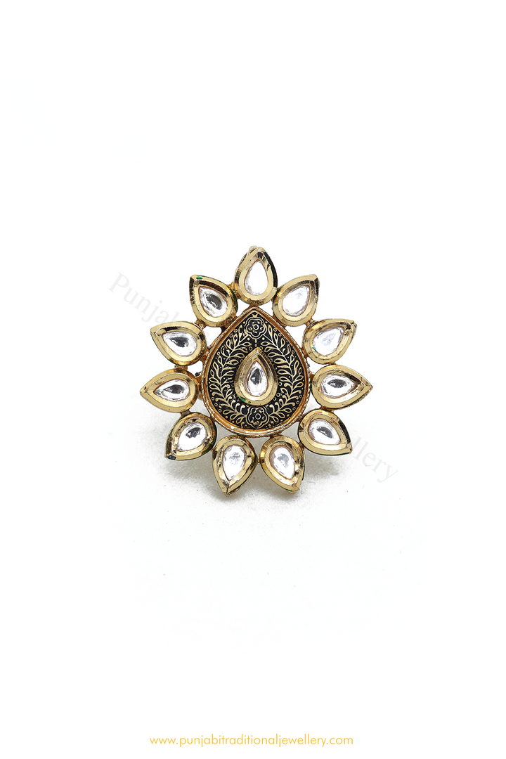 Gold Finished Kundan Ring By PTJ