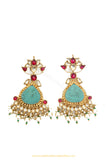 Gold Finished Firoza Kundan Earrings by PTJ