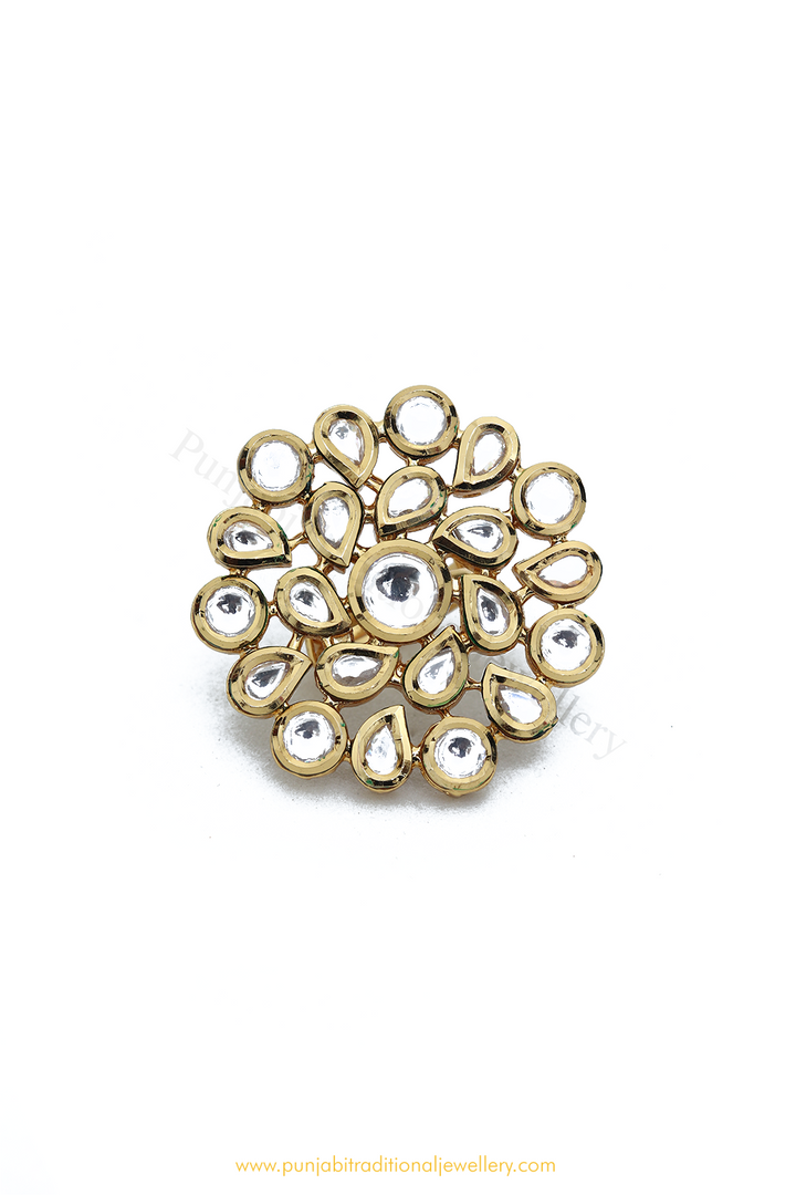 Gold Finished Kundan Ring By PTJ