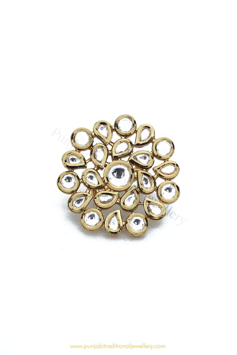 Gold Finished Navratan Kundan Ring By PTJ
