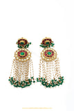 Gold Finished Rubby Emerald Kundan Earrings by PTJ