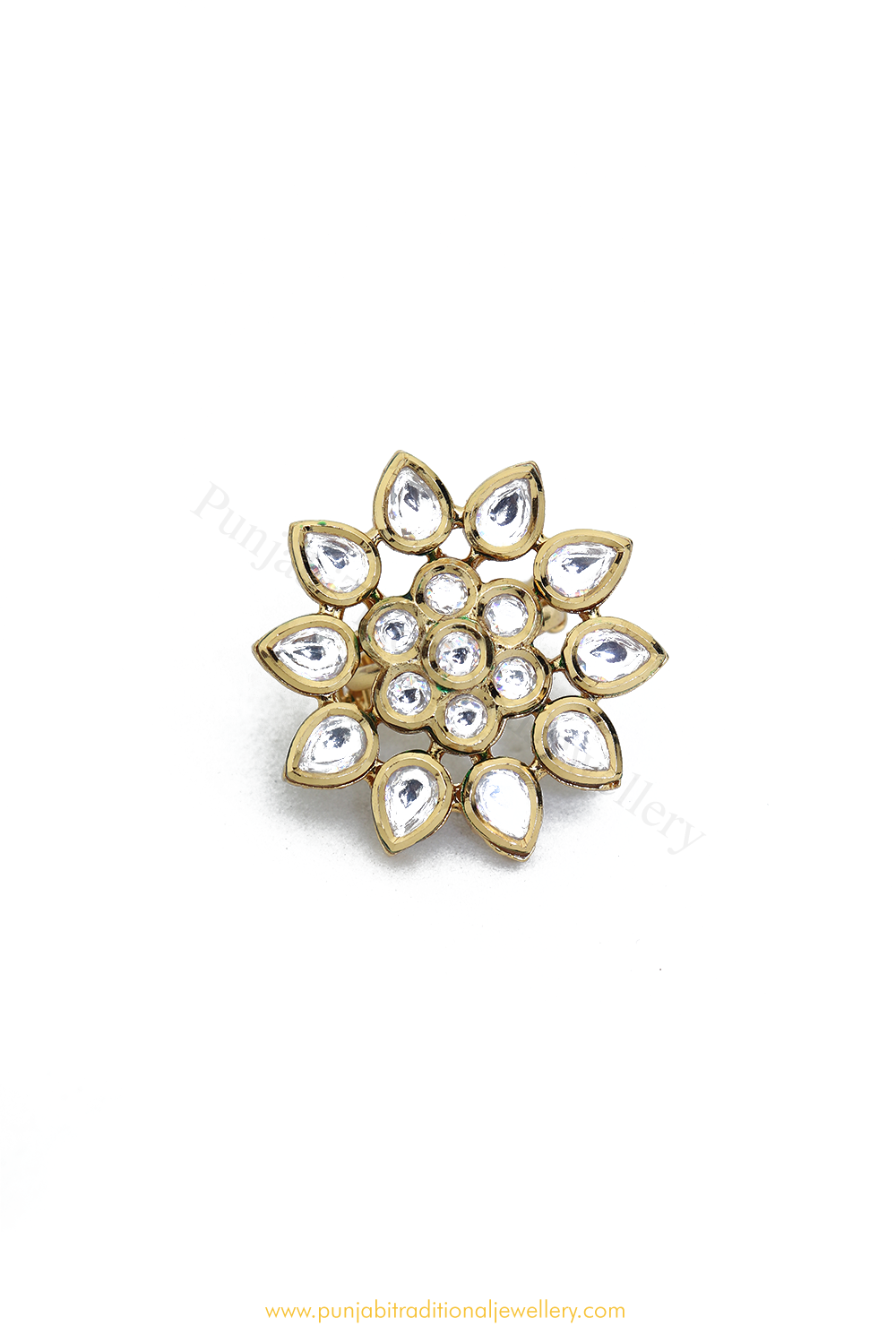 Gold Finished Navratan Kundan Ring By PTJ