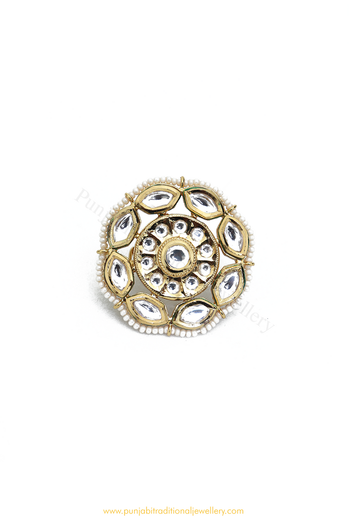 Gold Finished Kundan Ring By PTJ
