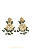 Gold Finished Emerald Kundan Earrings by PTJ