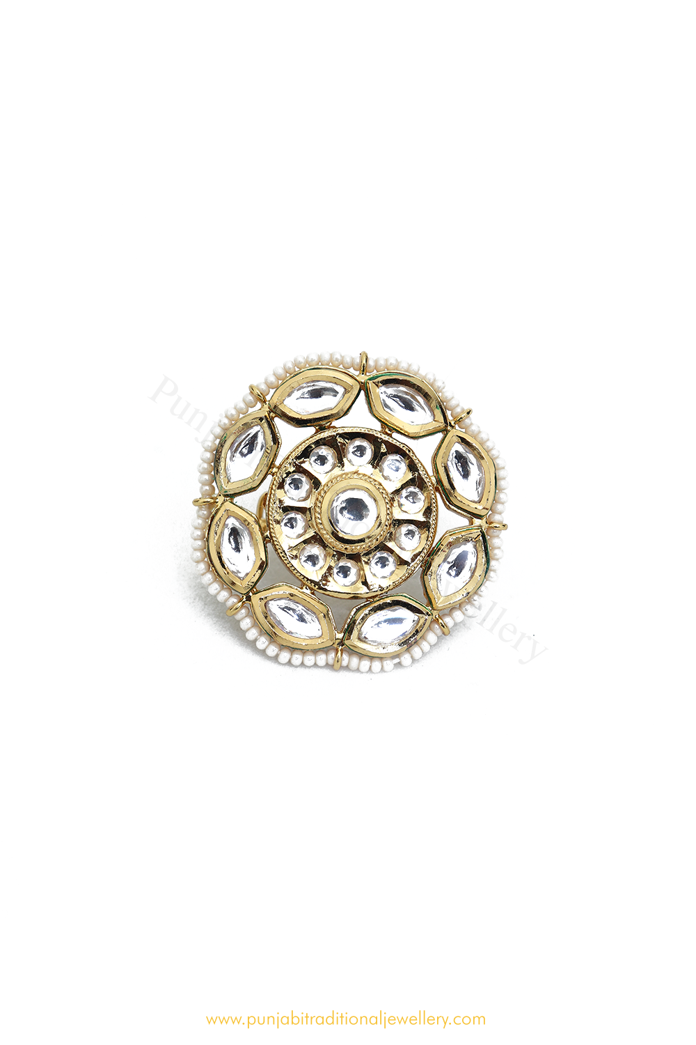 Gold Finished Navratan Kundan Ring By PTJ