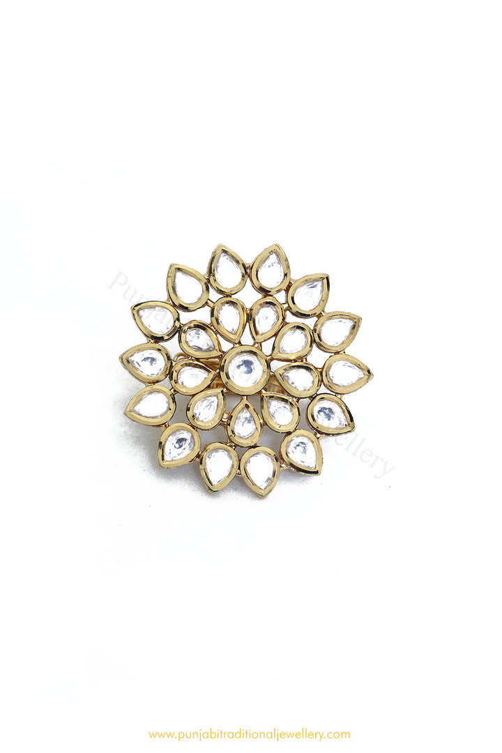 Gold Finished Kundan Ring By PTJ