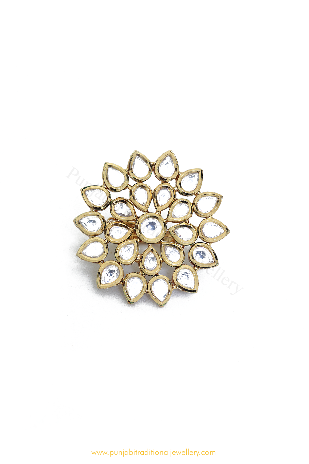 Gold Finished Navratan Kundan Ring By PTJ