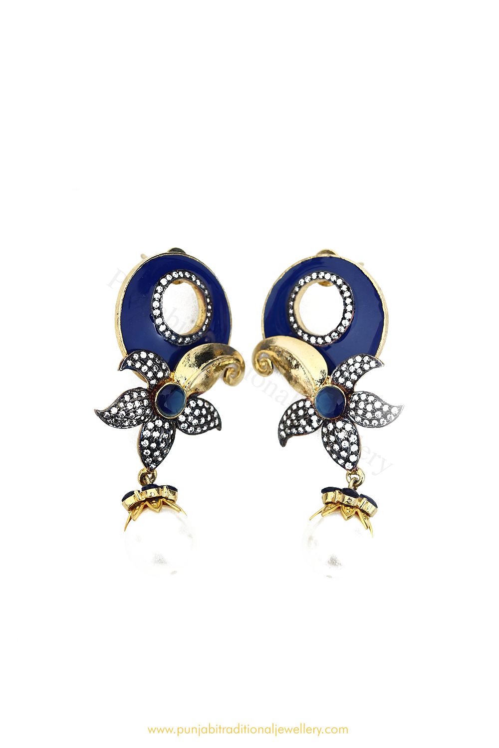 Gold Finished Blue AD Earrings By PTJ