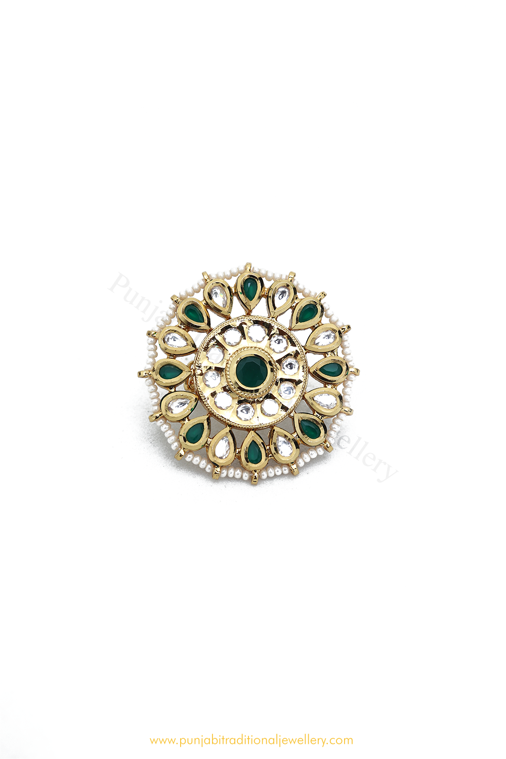 Gold Finished Navratan Kundan Ring By PTJ