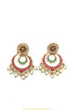 Gold Finished Rubby Emerald Kundan Earrings by PTJ