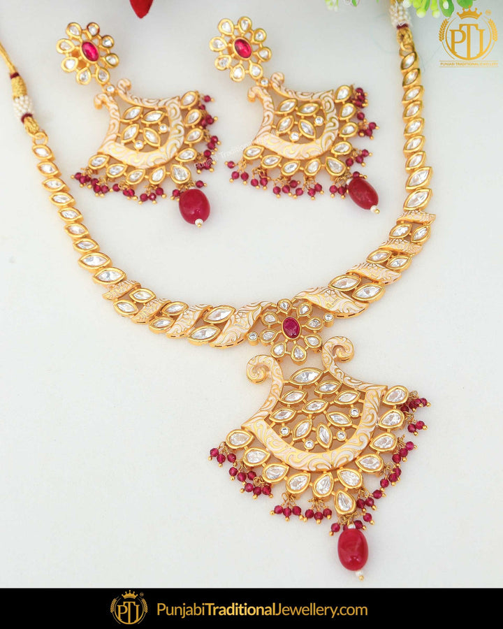 Rubby Kundan Pearl Necklace Set | Punjabi Traditional Jewellery Exclusive
