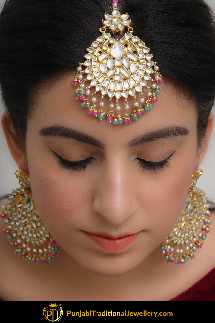 Anisa Red Green Kundan Earring Tikka Set | Punjabi Traditional Jewellery Exclusive