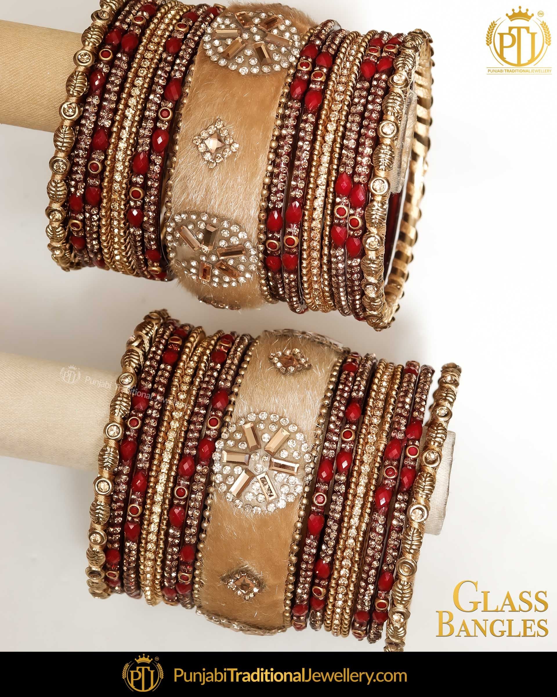 Maroon & Gold (For Both Hands) Glass Bangles Set | Punjabi Traditional Jewellery Exclusive