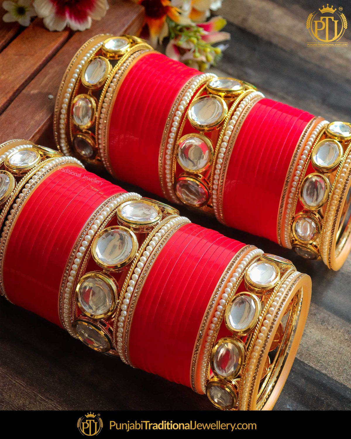 Red Oversized Kundan Pearl Bridal Chura | Punjabi Traditional Jewellery Exclusive