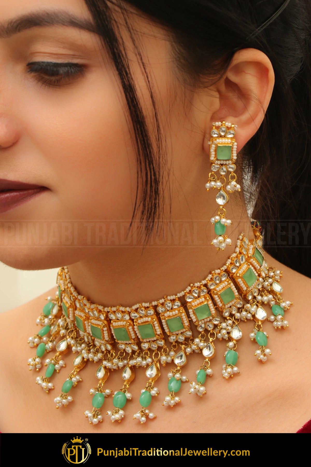 Adeeba New Jade Kundan Choker & Earring | Punjabi Traditional Jewellery Exclusive