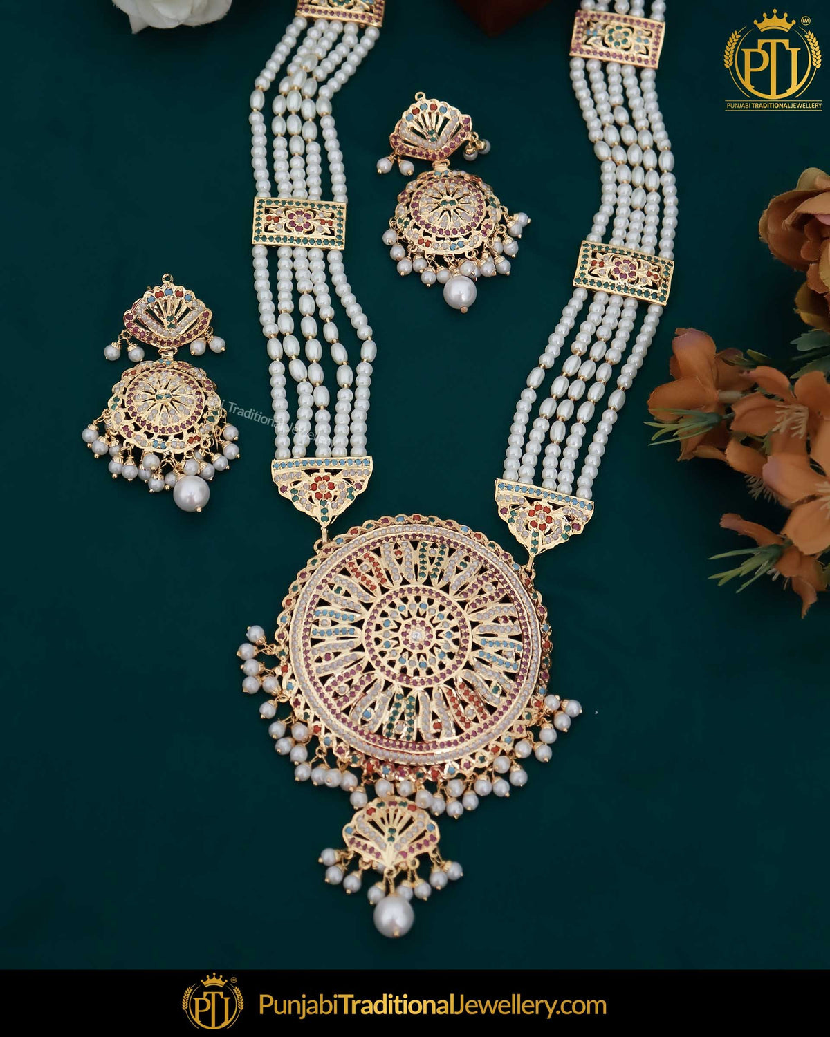 Gold Finished Multi Rani Haar Jadau Necklace Set | Punjabi Traditional Jewellery Exclusive