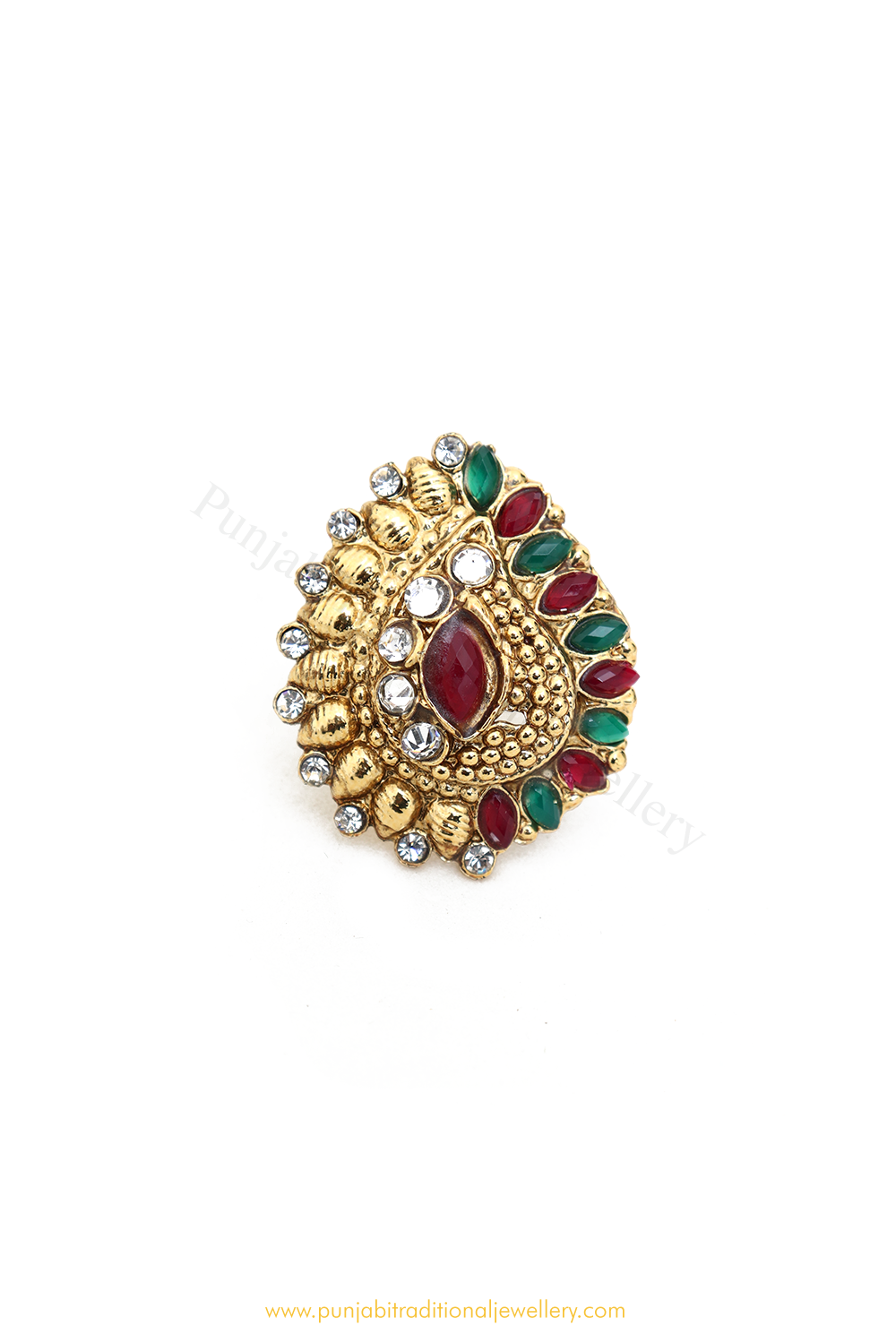 Gold Finished Navratan Kundan Ring By PTJ