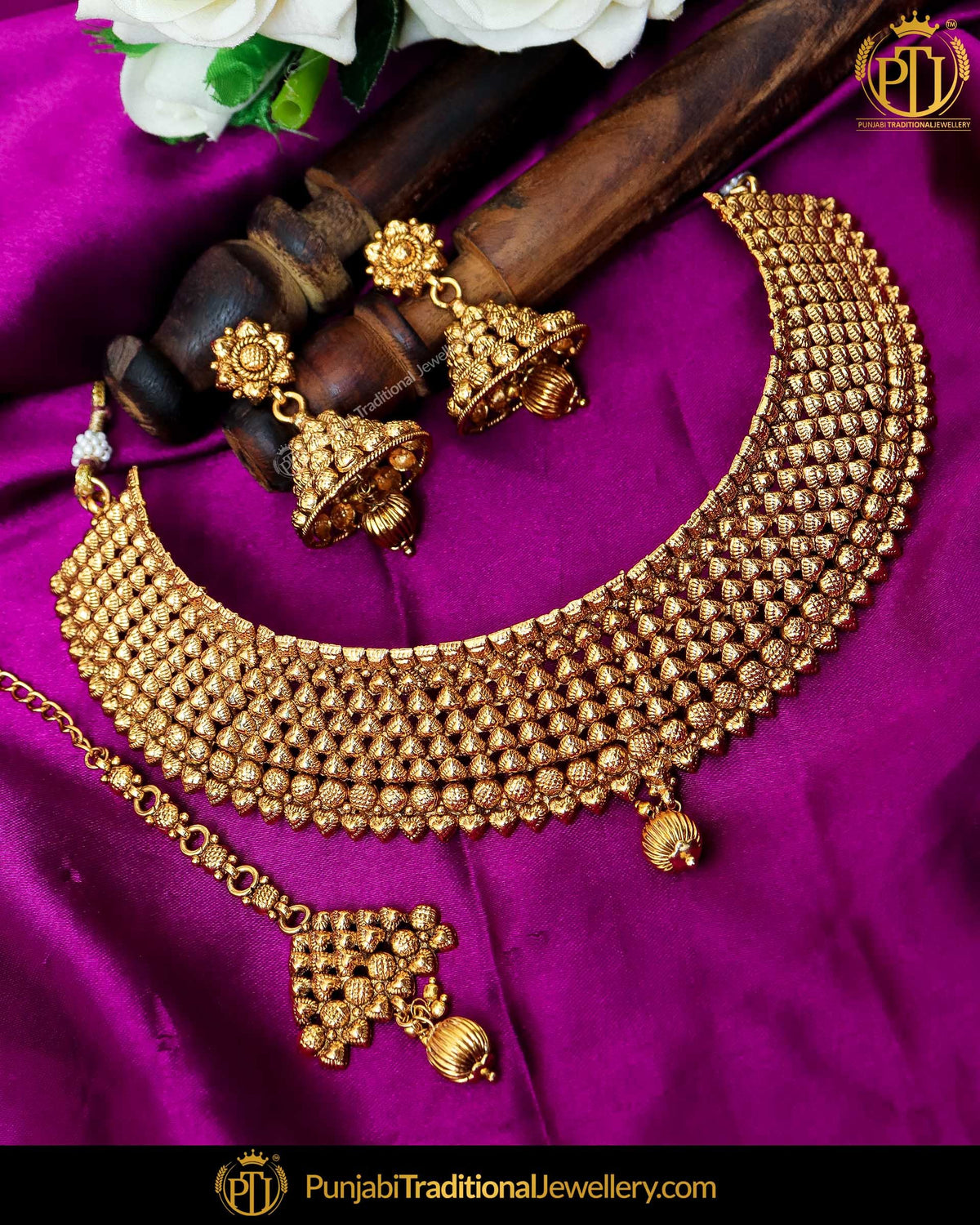 Antique Gold Finished Choker Johda Necklace Set  | Punjabi Traditional Jewellery Exclusive