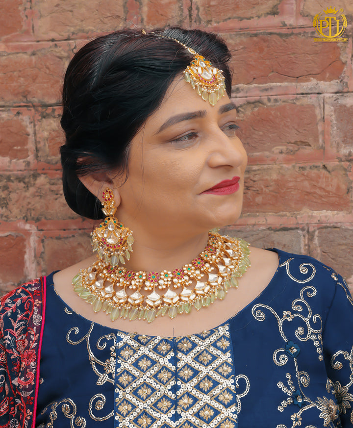 New Jade Rubby Emerald Kundan Necklace Set | Rawayat by Punjabi Traditional Jewellery