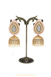 Gold Finished Navratan Kundan Earrings by PTJ