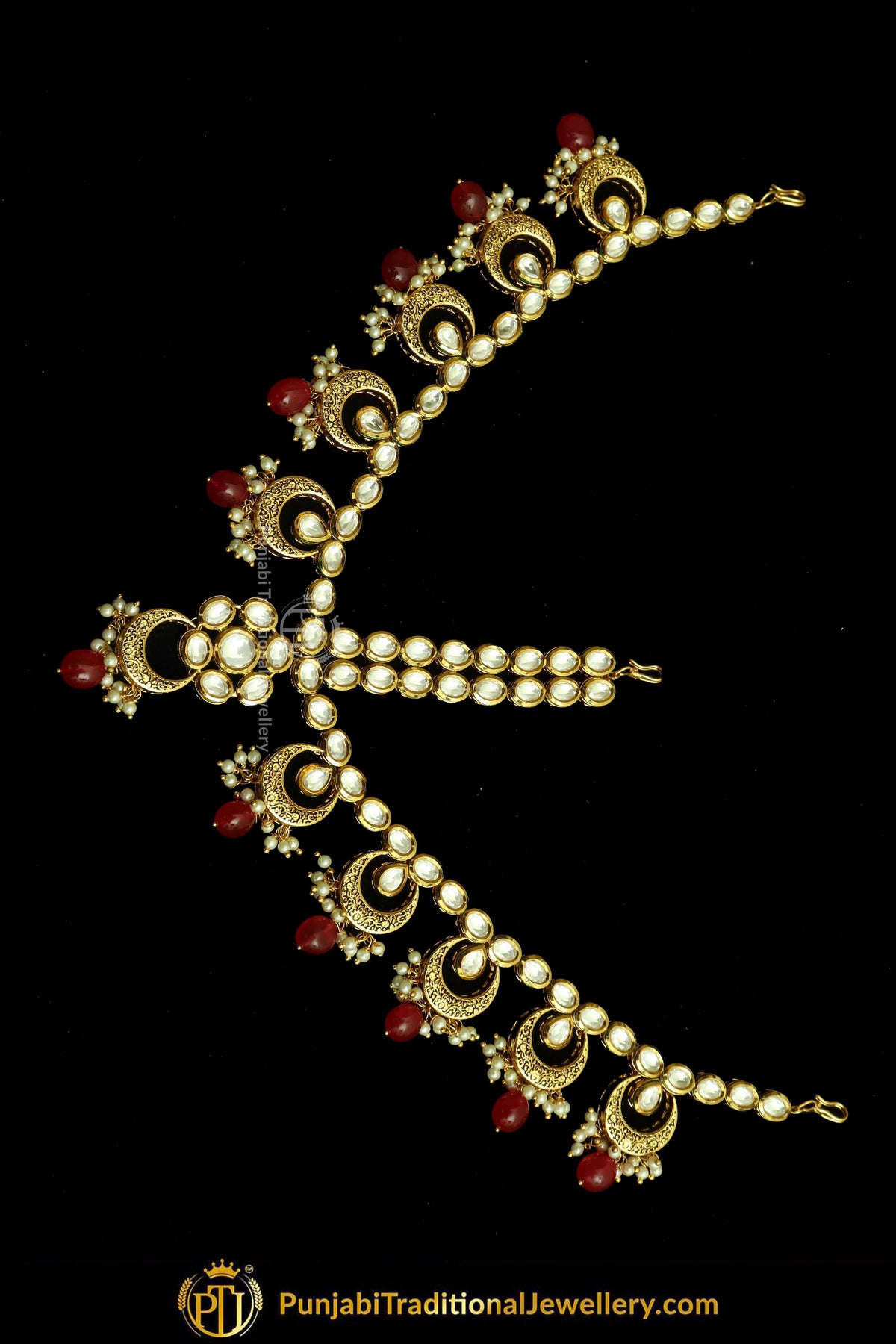 Gold Finished Kundan Rubby Pearl Matha Patti | Punjabi Traditional Jewellery Exclusive